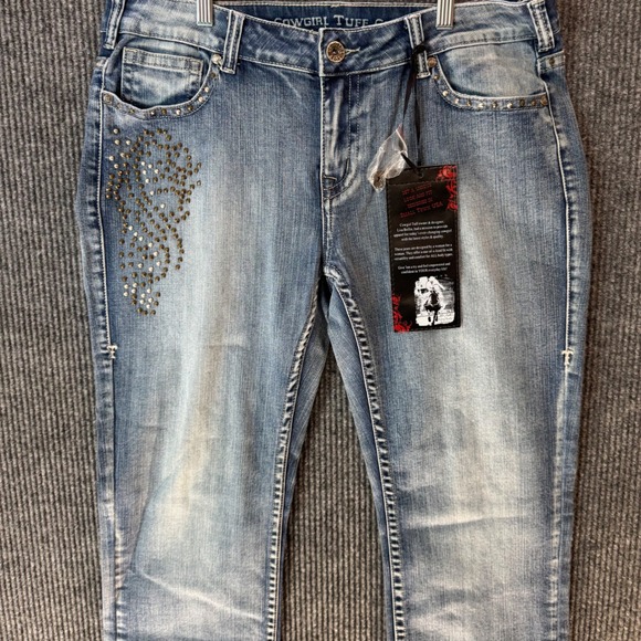 New Cowgirl Tuff Jeans 34L Rodeo Cowgirl Bootcut Sparkle Denim Western Bling NWT - Picture 1 of 16